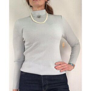 70's Vintage Deadstock 'James Kenrole" Pewter Blue Ribbed Knit Turtleneck